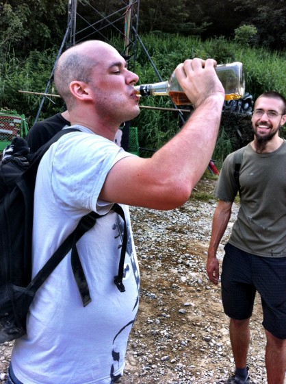 Keeping it real basic with T-shirt, jeans, and bottle of whisky. Goatee also helps!